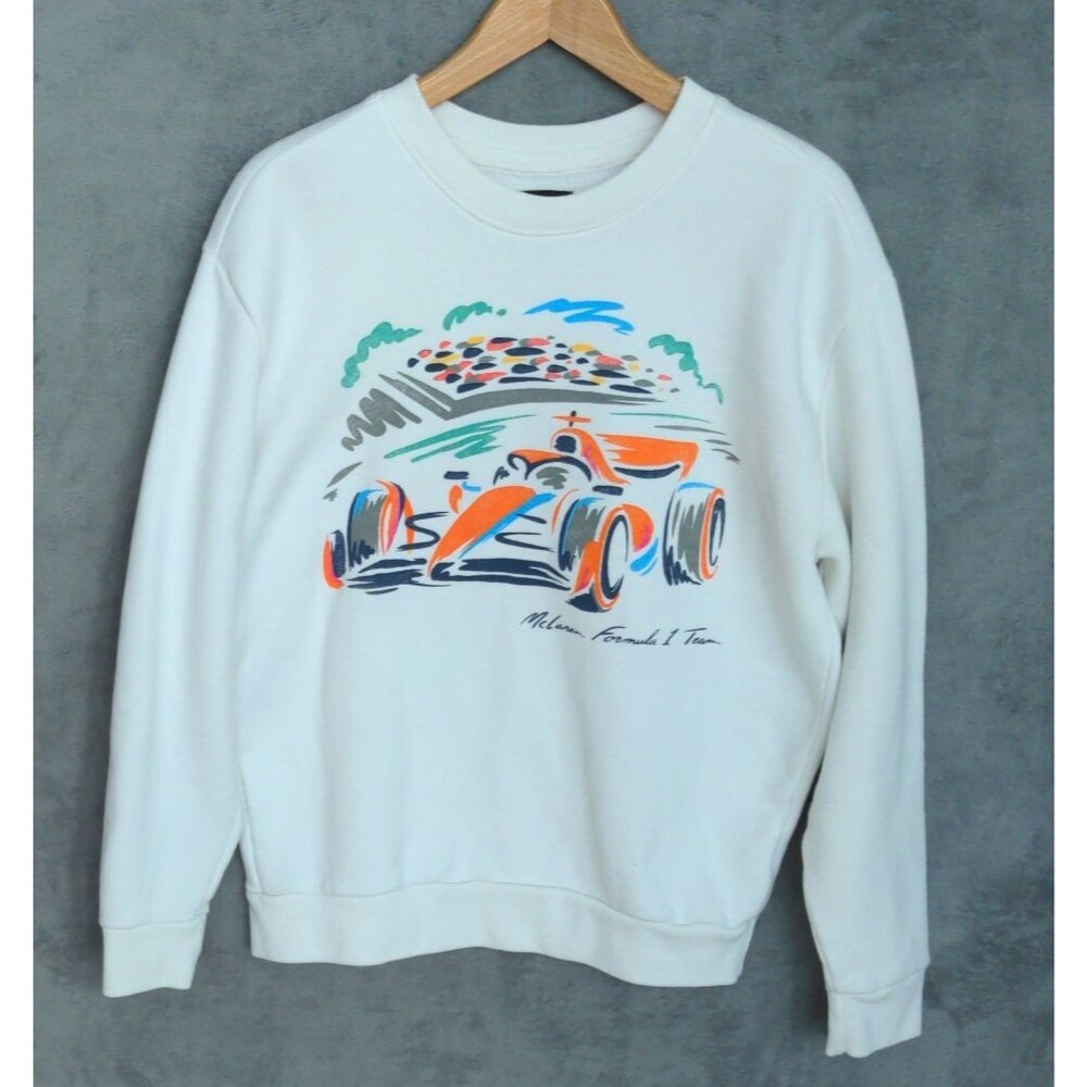 Hollister x McLaren Formula 1 Team Sweatshirt Mens Small White F1 Racing Graphic